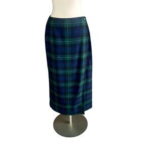 Eddie Bauer Vintage Black Watch Tartan Plaid Wool Blend Wrap Skirt Size 8
